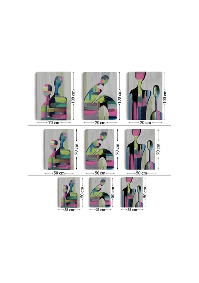 Es10 Özel Tasarım, Dekortif BaskıSüerreal Çift Dekoratif Duvar Tablosu Üçlü Set-ET-119 (50 x 70)