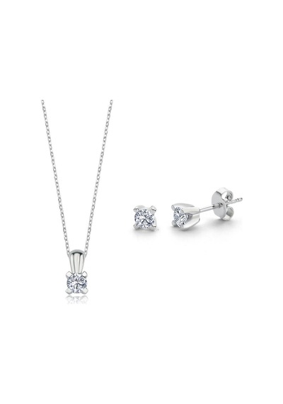 Mia Vento Mia Zirconia 0.60 Karat V Model Gümüş Tektaş Kolye Küpe İkili Set