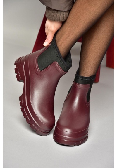 Fox Shoes T858685409 Bordo Kalın Tabanlı Yağmur Botu Bordo-suni Deri Bordo