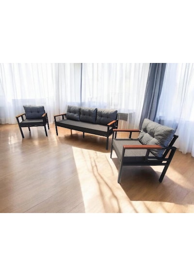 Pimango Pielize Bahçe Ve Balkon Mobilyası Antrasit Gri 3+1+1 Anrasit - Gri