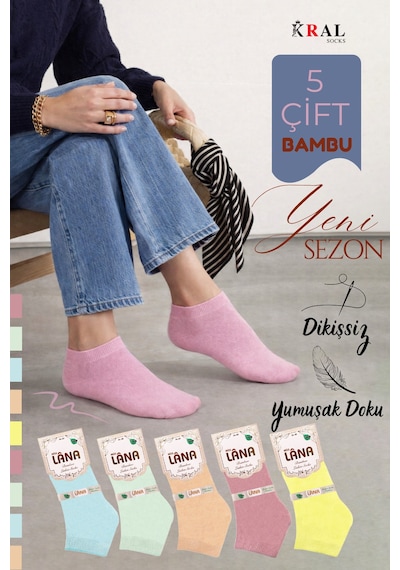 Kral Socks Kadın Bambu Patik 5 Adet Dikişsiz Görünmez Parfümlü Çorap Asorti