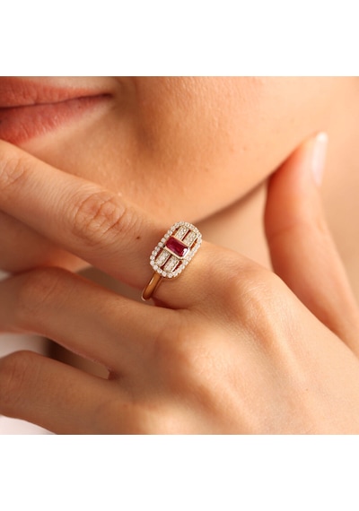 14 Ayar Altın Ruby Yüzük Özel Tasarım T11009 Renkli