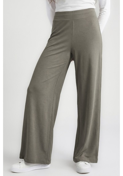 Koyu Bej Comfort Fit Geniş Paça Korsajlı Palazzo Kadın Pantolon - 94681