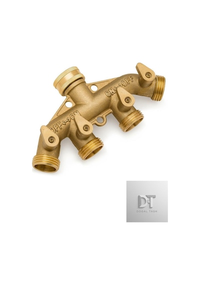 Pirinç Bahçe Hortumu Ayırıcı 4 Yol , Prinç Hortum Bağlantısı 3/4", Hortum Tıkaç Adaptörü 4 Vana Ve 4 Ekstra Lastik Pul