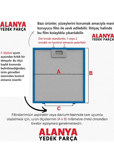 Elica Fa0287 Uyumlu Davlumbaz Metal Yağ Filtresi 330x260 Mm Gfa Ja Ch Garda 60 Çok Renkli