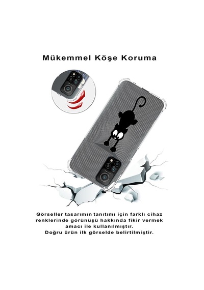 Xiaomi Poco X3 Pro Köşe Korumalı Antişok Kapak Çizgi Kedi Tasarımlı Şeffaf Silikon Kılıf