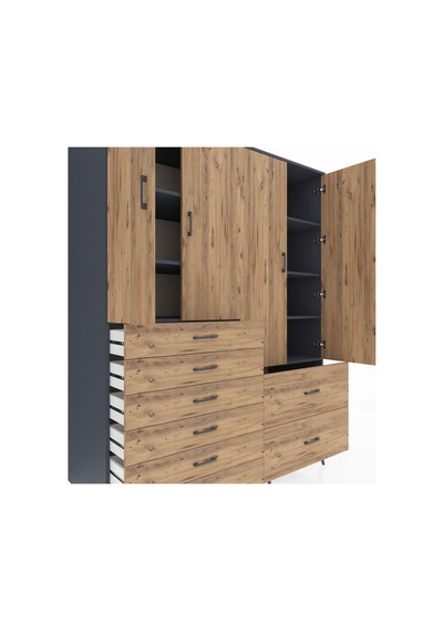 Kronos Gardrop 7 Raflı 8 Çekmeceli 4 Kapaklı 176x59x221 Antrasit-çam Çam Kronos Gardrop 7 Raflı 8 Çekmeceli 4 Kapaklı 176x59x221 Antrasit-çam Çam