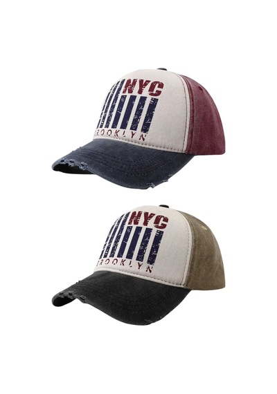 Tezzgelsin Unisex Eskitme Nyc Brooklyn Nakışlı Ayarlanabilir Beyzbol Kep Şapka 2'li Set Lacivert - Kahverengi