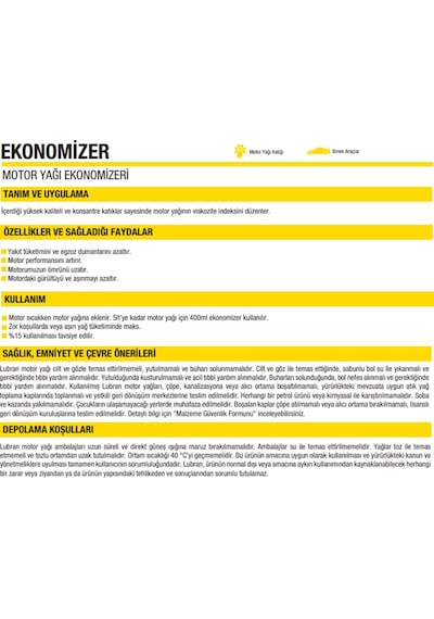 Hsgl Lubran Motor Oil Ekonomizer 400ml Motor Koruyucu Yağ Katkısı Performans Artırıcı Ses Azaltıcı