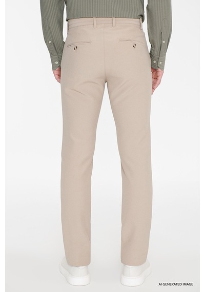 AC&Co / Altınyıldız Classics Erkek Bej Slim Fit Dar Kesim Beli Bağlamalı Yan Cep Gofre Desenli Pantolon Bej