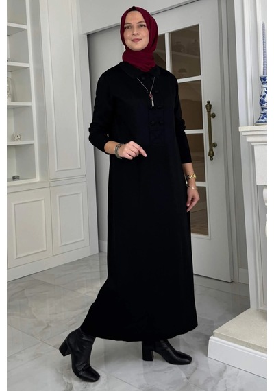 Rabia Şamlı Laçin Triko Elbise Siyah Normal