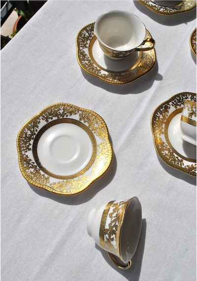 12 Parça 6 Kişilik Porselen Gold Yaldızlı Kahve Fincan Takımı Altın Çiçek Kahve Fincanı 90 Ml