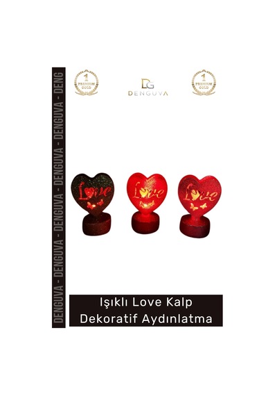 Aydınlatma Dekoratif Simli Ledli Parti Süslemeleri Hediye Kutusu Işıklı Love Kalp 3'lü Set