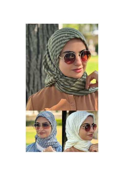 Aldaıyr 3 Adet - Jakarlı Caz Eşarp 120 X120 Pamuk Çok Renklig03-3