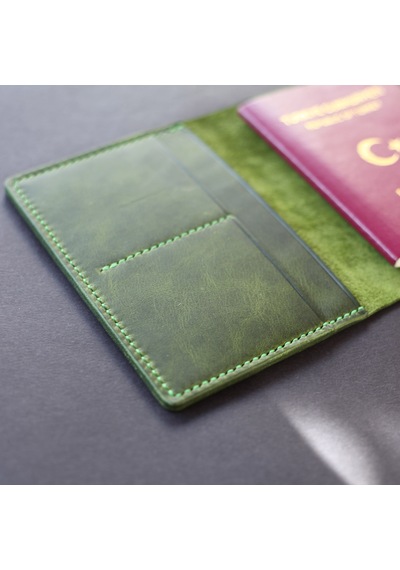 Leather Craft Hakiki Deri Isme Özel Pasaport Kılıfı - Yeşil