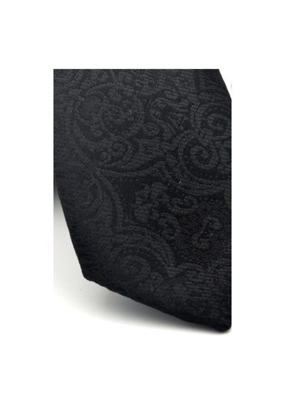 Gaffy Şal Desenli Siyah Dokuma Kumaş Mendilli Slim Fit Kravat // Sdk-2506-1 Siyah