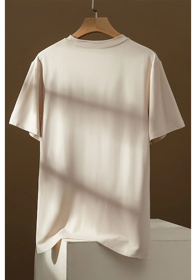 Uyguntarz Beach Baskılı Oversize Erkek Tshirt - Bej