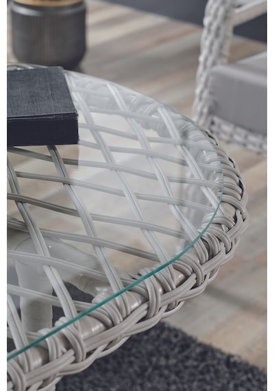Rio Rattan Bahçe Balkon Oturma Takımı 2+1+1+camlı Masa Kemik Rengi Kemik
