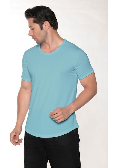 Black Horn Erkek Geniş Yaka %100 Pamuk Salaş T-shirt Buz Mavisi