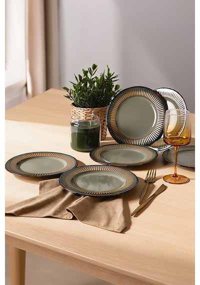 Keramika Reaktif Yeşil Line Pasta Tabağı 21 Cm 6 Adet Q84