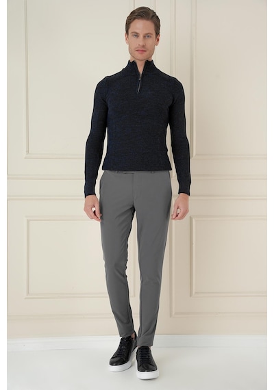 Efor Slim Fit Yan Cepli Düz Esnek Casual Füme Pantolon P 1144 Füme