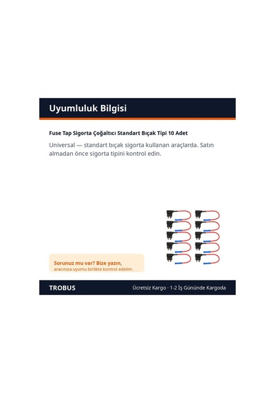 Trobus Fuse Tap Sigorta Çoğaltıcı Standart Bıçak Tipi 10 Adet Diğer