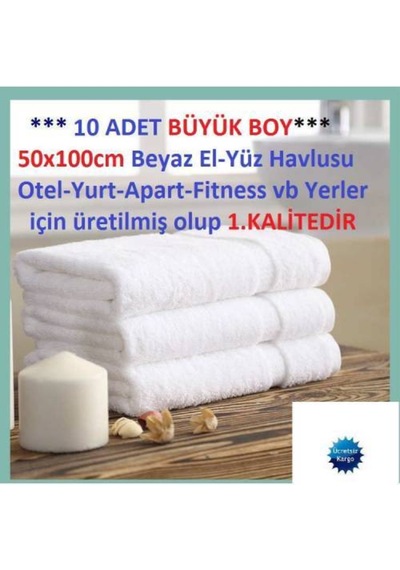 10 Adet Otel Havlusu 50 x 90Cm %100 Pamuklu Beyaz El Havlusu !