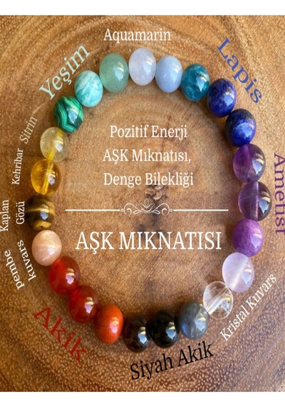 Aşk Mıknatısı Bileklik Yeşim, Lapis, Ametist, Akik, Pembe Kuvars, Kaplangözü, Kehribar, Sitrin Çok Renkli