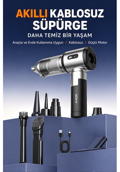 Ezere Duoforcevac 22000pa Güçlü Portatif Taşınabilir Vakumlu Kablosuz Üflemeli Mini Araç Süpürgesi