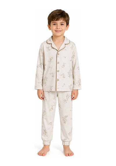 Harıbo Haribo Lisanslı Gömlek Yaka Uzun Kollu Pijama Takımı Krem