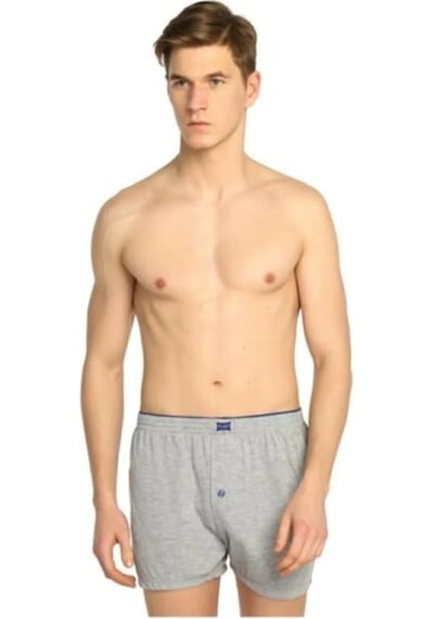 Tutku Erkek Düğmeli Penye Erkek Boxer 2'li Paket Gri