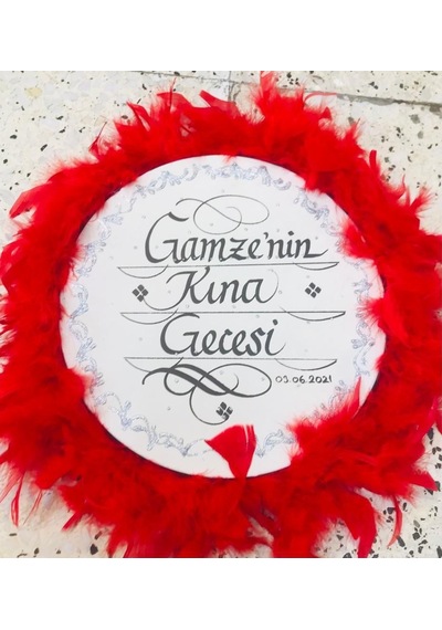 İsim Yazılı Gelin Tefi, Tüylü, Zilli Deri Def Kına Gecesi, Kırmı