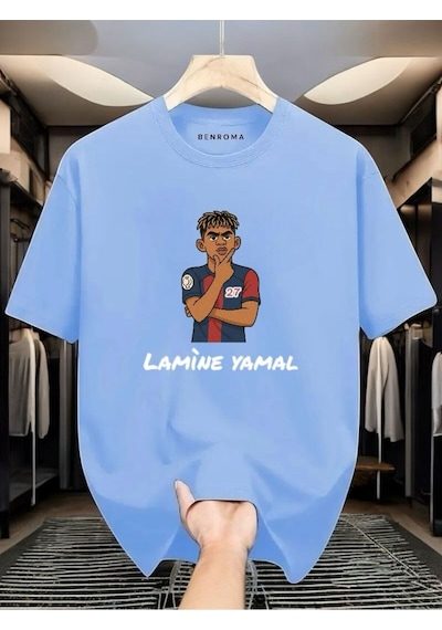 Lamine Yamal Baskılı Tişört Mavi