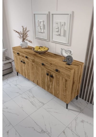 Livia Konsol 180 Cm Ceviz 4 Kapaklı 2 Çekmeceli Modern Konsol Ceviz