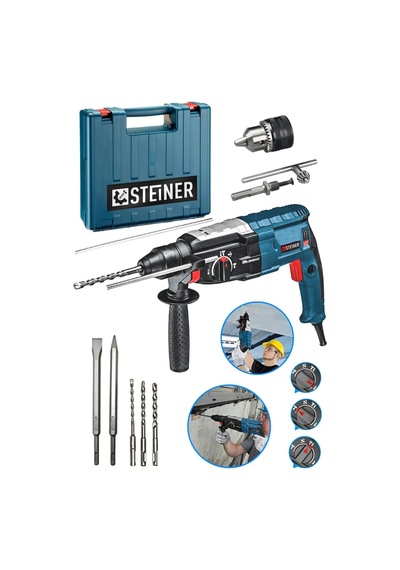 Tr Alman 4000 Watt Profesyonel Kırıcı Delici Hilti Darbeli Matkap Gri + 5 Adet Uç + Mandren
