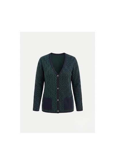 Onno Style Women Çelik Örgü Klasik Leopar Desen Triko Ceket Lacivert - Yeşil