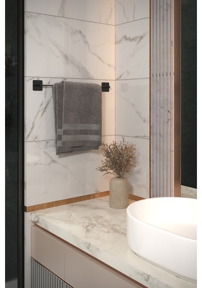 Siyah Yapışkanlı Vidalı Uzun Havluluk Banyo Havlu Askısı Siyah Diğer