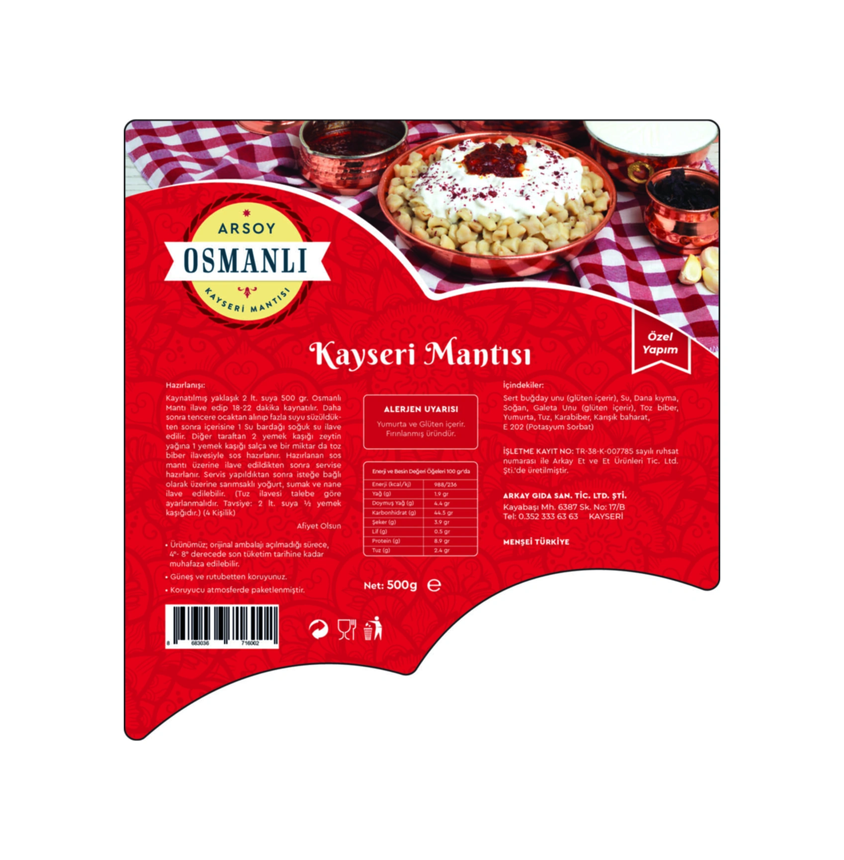 Kayseri Mantısı Özel Yapım El Yapımı 500 Gr Vakumlu