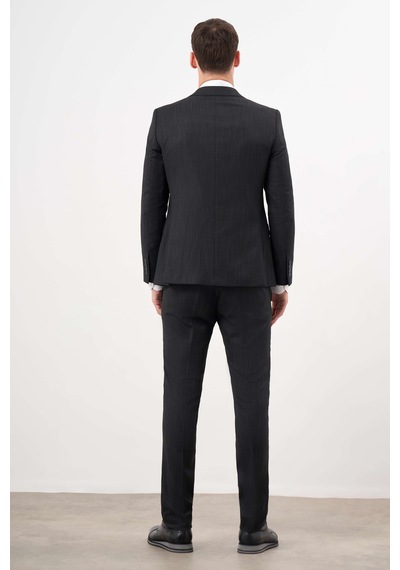 Morven Erkek Siyah Poliviskon Trend Desenli Slim Fit Sivri Yaka Takım Elbise 25mc001002001 Siyah