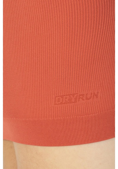 Maraton Slimfit Kadın Bisiklet Yaka Kiremit Crop Top Kiremit