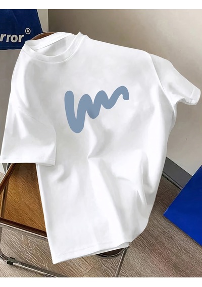 Unisex W Baskılı Tasarım Tshirt Beyaz