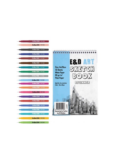 E&d Art Beginner Sketch Book + Artline 200 20'li Set