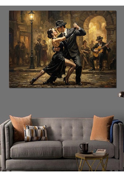 Sokakta Dans Eden Tango Çifti Dekoratif Kanvas - Mdf Ahşap Tablo