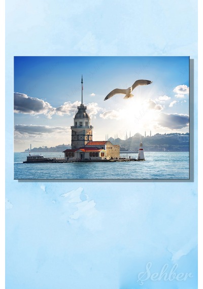 İstanbul'un Simgelerinden Tarihi Kız Kulesi Yatay Kanvas Tablo 4408 Çok Renkli