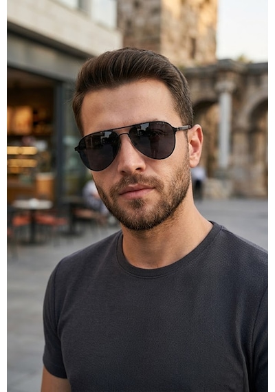 Di Caprio Dc3045black Damla Model Dynamic Aviator Polarize Camlı Erkek Güneş Gözlüğü Siyah - Gri