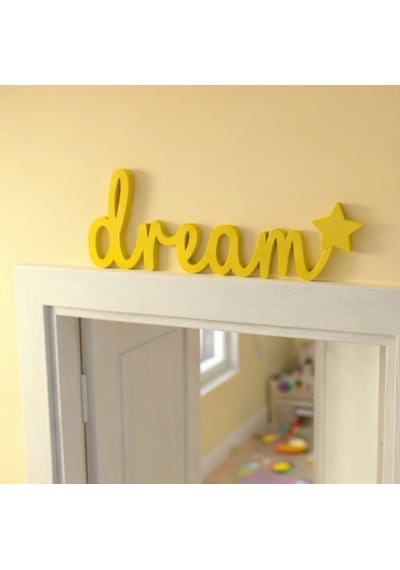 Dream Yazılı Yıldızlı Dekoratif Duvar & Raf Süsü Modern Masaüstü Dekor Sarı