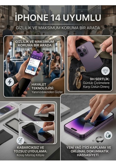 Iphone 14 Pro Uyumlu Ekran Koruyucu Hayalet Cam