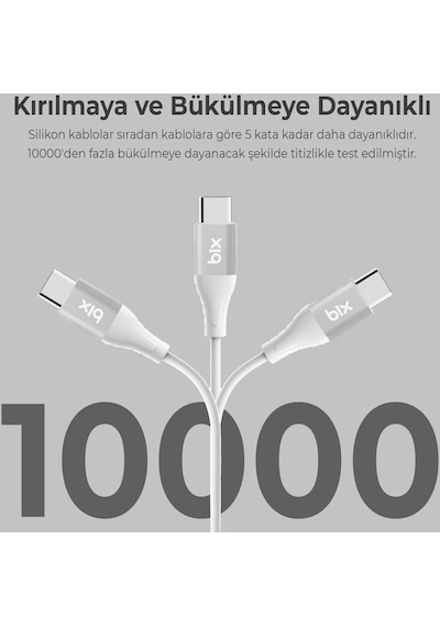Bix BXSC1CC 60 W Type-C to Type-C 1.2 M Silikon Şarj ve Data Kablosu
