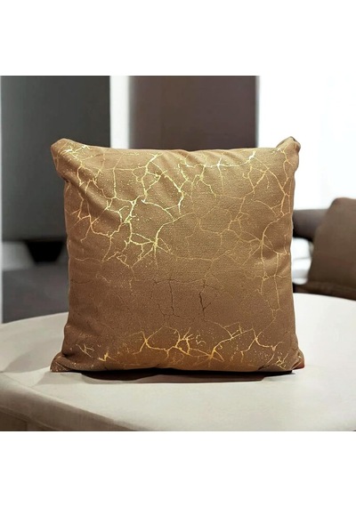 Soho Kumaş Altın Varak Desenli Dekoratif 4'lü Kırlent Yastık Kılıfı Seti - 42 X 42 Cm 2, Açık Kahve 2'li Çok Renkli