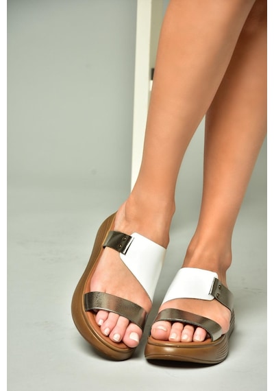 Fox Shoes S291059703 Beyaz/platin Hakiki Deri Kalın Tabanlı Kadın Terlik Beyaz/platin-hakiki Deri Çok Renkli